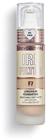 Revolution Beauty London IRL Filter, Longwear Foundation, Medium to Full Coverage, Matte Finish, 16 Hour Wear, F7, Tan Skin tones, 23ml