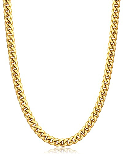 Momlovu Gold Chain for Men Boys, Mens Cuban Link Chain Necklace | 18K Gold Plated Mens Jewelry, 6mm, 18 Inch, Gifts for Men Boys