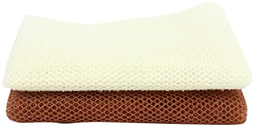 QOPAHI Enlarged African Net Sponge, African Exfoliating Net 2 in 1 Body Shower Scrubber Nylon Back Scrubber Exfoliating Bath Sponge for Removing Dead Skin Dirt Oil, 80×30cm(White+Brown)