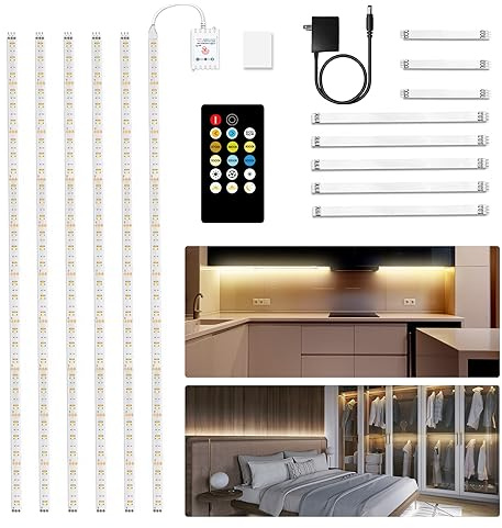 DAYBETTER Under Cabinet Lighting, 6 PCS Under Cabinet Lights, Dimmable LED Strip Lights with Remote, LED Lights for Kitchen Cabinet, Counter, Shelf, 2700K-6500K Warm to Daylight White, Timing, 20 ft