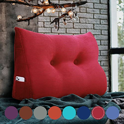 Rucener Bettkeilkissen, Kopfteil, dreieckige Lesekissen, große Nackenrolle, Rückenlehne, abnehmbare Stütze zum Waschen, geeignet für Sofa und Bett Rot 80 cm