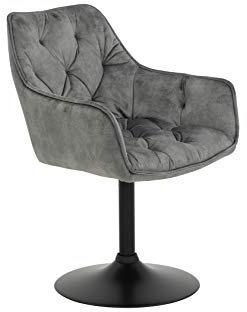 Hela Tische, Sessel, Küchenstuhl, Drehstuhl Birte, Sitzschale Microfaser Samtvelour Grau, Armlehne, Metallfuß 360° drehbar, 1er Pack