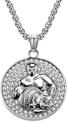 HIJONES Män rostfritt stål konstellation mynt halsband med zirkon horoskop stjärntecken hänge astrologi smycken, Metall, Ingen ädelsten