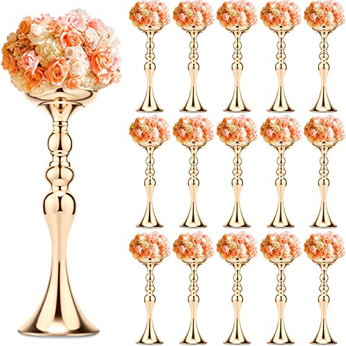 Sadnyy 16 Pcs Metal Flower Arrangements Stand Metal Wedding Centerpiece Stand Tall Table Decor Flower Vase for Wedding Reception Centerpieces Event Party Hotel Home Decor(15 Inch,Gold)