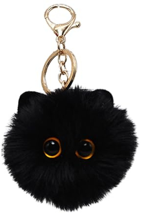 Shuade Portachiavi con ciondolo a forma di gatto, in peluche, regalo per ragazze, bambini, bianco/nero, fatto a mano, ornamento per gatti