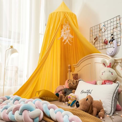 Odot Ciels de Lit Enfants pour Fille et Garcon, Moderne Couleurs Unies Ciel de lit Bébé Tente Lit Princesse Maison de Jeux, Baldaquin Moustiquaire Décoration pour Dôme Chambre (65cm,Jaune)
