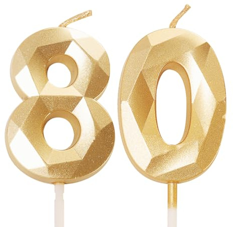 Candele per 80° compleanno – Numero 80 oro candele per decorazioni per torta di compleanno