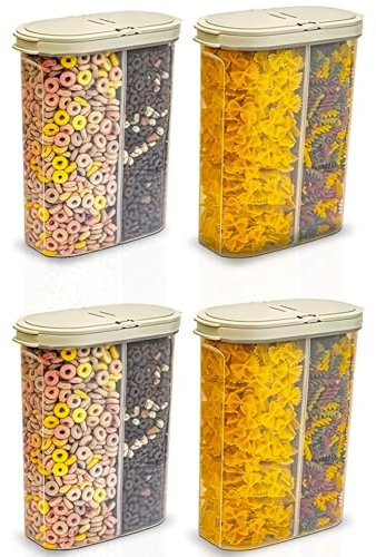 Deli Kitchen 5 Liter BPA free Cereal Storage Containers 2-in-1 Box, Plastic Food Storage Container with Airtight lids, Durable, Stackable Kitchen Dispenser for Cereals (Pack of 4)
