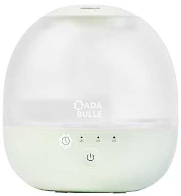Badabulle Humidicateur d'air à Vapeur Froide Bubble - Veilleuse Multicolore - Autonomie 16h (Résevoir 2L) - Forme Compacte - Buse Orientable à 360° - Arrêt Automatique