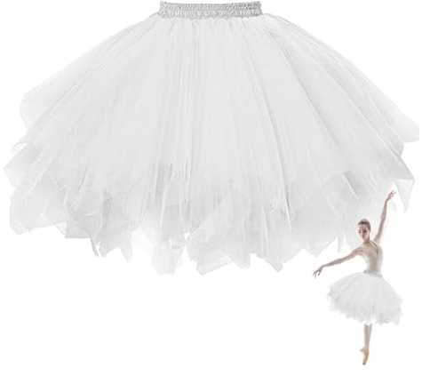 Jupe en Tulle Femme Élégante sans Baleine, Jupe Tutu Rétro Adulte à Couches pour Danse Classique, Fête et Soirée (FR/ES, Alpha/Lettres, Taille Unique, Taille Normale, Taille Normale, Blanc)