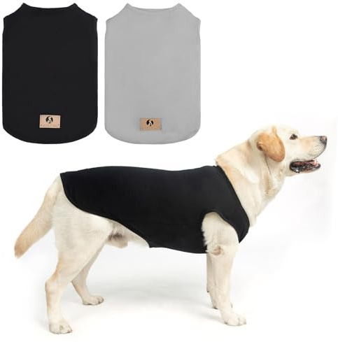KOOLTAIL Boy Dog Clothes for Large Dogs, 2 Pack Cotton Fall/Winter Warm Dog T Shirts Coats for Outdoor, UV & Insect Protection Anti-Hair Loss & Lightweight Pet Vest Tank Tops Apparel, Black & Grey, XL