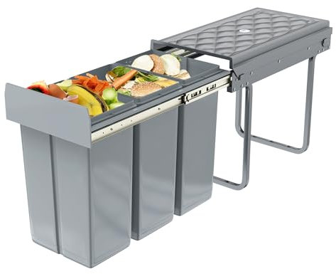 VANCHEMO Pattumiera da incasso 3 x 10 l, sistema di raccolta differenziata estensibile, da cucina, a 3 scomparti, multiuso, per cucina, 48 x 26 x 42 cm