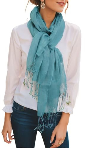 Prettystern Chal de Lino de un Solo Color Unisex Verano Bufanda con Flecos, 180/55 cm + seitlich 10cm Fransen