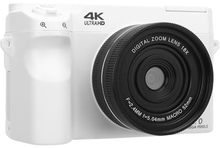 4K 75MP HD Digitalkamera, WiFi -videokameror med 18x Digital Zoom, Autofocus Anti Shake Vlogging Camera med 3 Tum LCD -skärm, Flash för Fotografering (Vit)