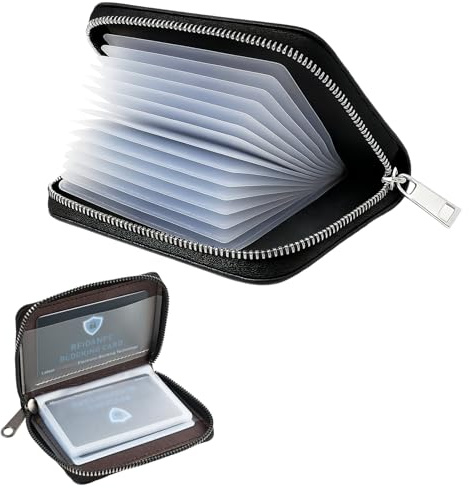 pawpoem Porte Cartes pour Homme et Femme, PU Similicuir Porte-Cartes Cuir, Étui Carte avec 20 Fentes Transparentes, Range Carte Compact et Pochette Carte Multifonction pour Banque et Affaires