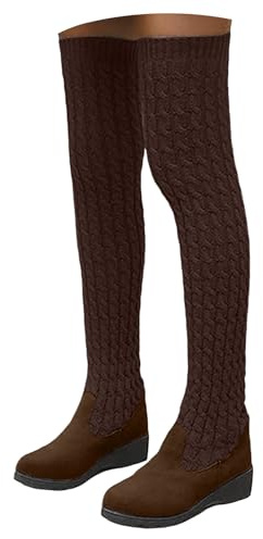 Stivali da donna al ginocchio, stivali sopra il ginocchio, stivali da donna con tacco spesso, stivali semplici con suola spessa, scarpe lunghe da donna festival, marrone, 38.5 EU