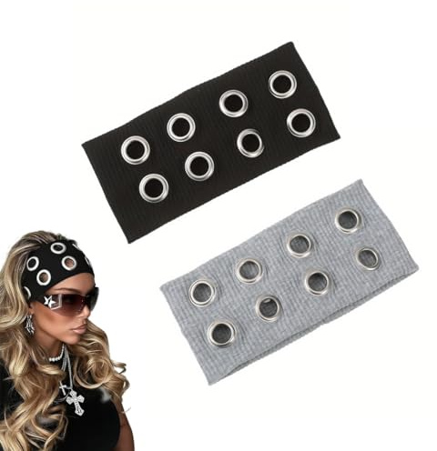 OIXEY 2 Pezzi Y2K Fascia Capelli Donna,gothic Frauen Fascia Elastica Con Metallo Occhielli Per Capelli Y2K Ragazze Punk Grunge Fascia Larga Accessori Per Capelli Casual