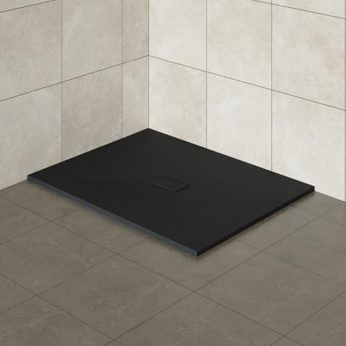 Aquariss SMC Rectangular 1400 x 1000 mm Anti Slip Shower Base Tray Black | Slate Effect Shower Tray, Slimline, Bathroom Wet Room Shower Cubicle Base, for Walk In Shower Door, Durable