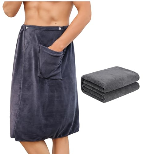 YDAKGUEY Toalla de sauna para hombre, 70 x 140 cm, toalla de sauna para hombre con toalla de secado rápido, con botones, para gimnasio, ducha, sauna, spa, playa (gris)