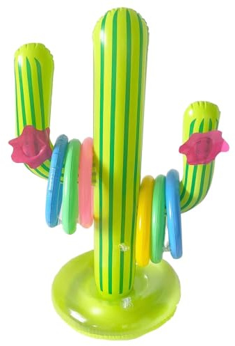 7 PCS Hawaiian Party Decorations,Cactus Ring Toss Game Set with 6 Rings,Hawaiian Accessories,Mexican Decorations,Inflatable Palm Tree,Summer Pool Ring Toss Game,Hawaii Party Decor Swimming Pool Toy
