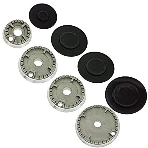 SPARES2GO (Non Universal) Gas Burner Crown and Flame Cap Kit for New World Hob Oven Cookers (Small, 2 Medium, Large)