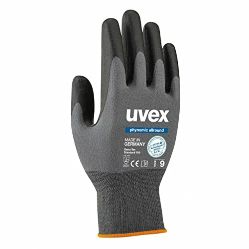 Uvex Safety phynomic Allround 3-pack gloves for garden, workshop and operation, light mounting gloves, moisture-repellent protective gloves, grey