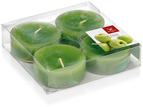 INNA-Glas Set di 4 lumini Grandi/Lumini profumati Astrid, Verde Mela, 1,9cm, Ø5,7cm, 8h - Candela di Cera/Candela Decorativa