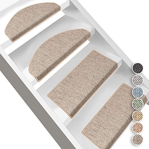 Floordirekt Stufenmatten Sabang | Halbrund oder Eckig | Sisaloptik | Treppenmatten in 7 Farben | Strapazierfähig & langlebig | Stufenteppich für Innen (Beige, Halbrund 65 x 23,5 cm)