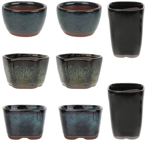 happy bonsai 8 pc Mini Glazed Pots 1.6 Inch (4cm)
