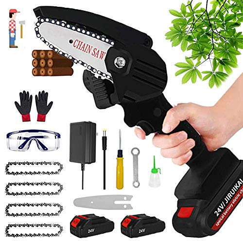Mini Motosierra De Mano 4 Pulgadas 24V 550 W Sierra De Cadena EléCtrica PortáTil InaláMbrica Tijeras de podar eléctricas inalámbricas Profesionales para Corte De Madera De Ramas,black