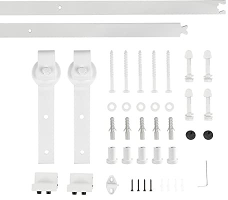 Herraje para Puerta Corredera Kit de Accesorios para Puerta Corrediza de Madera con Guía de Suelo Riel de Acero al Carbono (200cm (blanco))