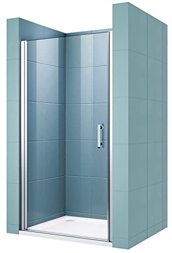 SIRHONA Svängbar duschdörr 90 x 185 cm, ramlös, med svängbar duschdörr i transparent glas, 6 mm, säkerhetsglas, kromfinish