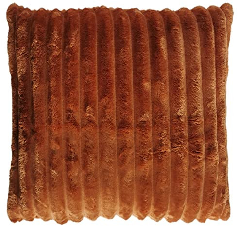 Quantum Interior by Maxland Wohn- Kuschelkissen, Fellkissen in Kord-Design, Dekokissen, superweiches Luxus Kissen, Sofakissen ca. 45x45 cm, Fellimitat (45x45cm, Braun)