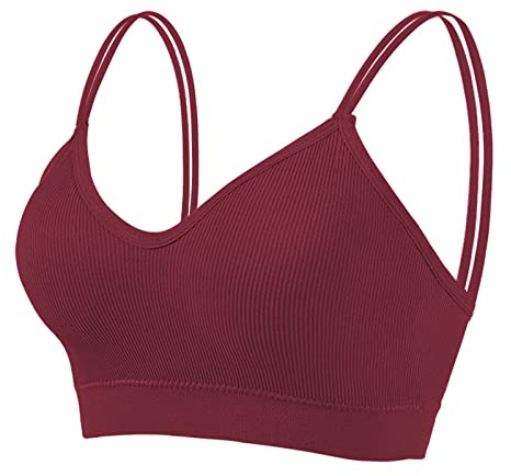 B-HOT Camisole Femme Soutien-gorge avec Coussin Amovible Double Bretelle Push Up Brassière de Sport Yoga Bordeau