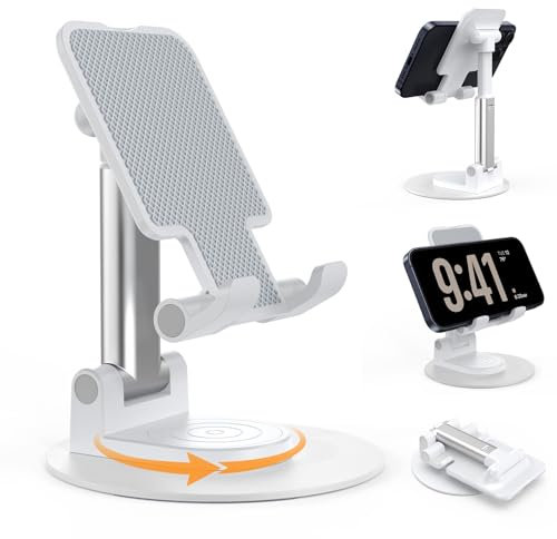 BHHB Verstellbar Handyhalterung Tisch Handy Ständer Tisch Faltbarer Handyhalterung, Mobile Halterung kompatibel mit iPhone 16/15/14/13/12, Galaxy Huawei, Galaxy,alle Smartphones 7,9 Zoll - Weiß