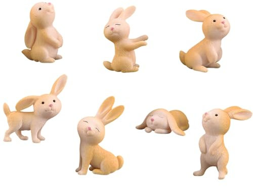 7 Pezzi Coniglietti Pasquali Mini Coniglietto Pasquale Coniglietto Pasquale in Poliresina Miniature Coniglietto Figurine Pasqua Decorazione Mini Statuetta da Giardino in Miniatura