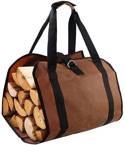 Tela Borsa per Tronchi Camino, Borsa di Stoccaggio in Legno Tote Grande Capacità Log Holders Porta Legna per Esterni con Maniglie Robusto Borsa da Trasporto in Legno Grande Capacità(98x49CM)