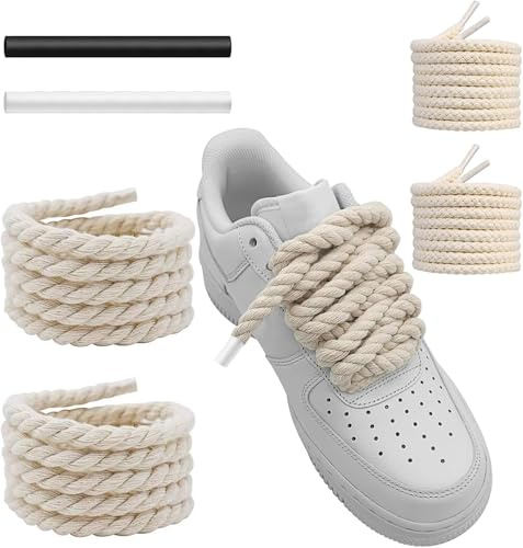 UamGlsob Gros Lacets Ronds pour Air Force 1 Sneaker, Cordon en Coton Tressé 15/10 mm, Résistants & Robustes Corde pour Basket