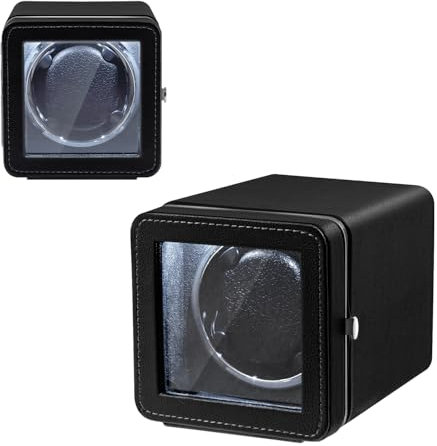 Mcbazel Carica Orologi Automatico Rotante, Elegante Scatola Carica Orologi Automatica Singola con Motore Silenzioso, 4 Modalità di Rotazione, Scatola Rettangolare in Pelle PU con Luce LED – Nero