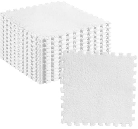 10 Stück Plüsch-Puzzle-Bodenschaummattenfliesen, Flauschige, Schneidbare, rutschfeste, Ineinandergreifende Teppichfliesen (Weiß)