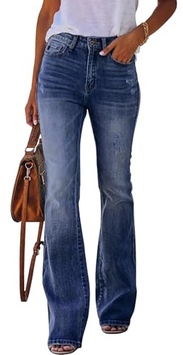 KUNMI, Jeans da donna svasati con fondo a campana a vita alta, gamba larga bootcut, jeans elasticizzati pantaloni in denim