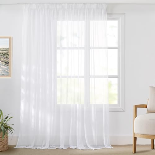 PONY DANCE Cortinas Salon Modernas para Rieles con Ganchos, Visillos Blancos de 3 Metros Translucidas 1 Pieza para Dormitorio Puerta Comedor,300x220cm