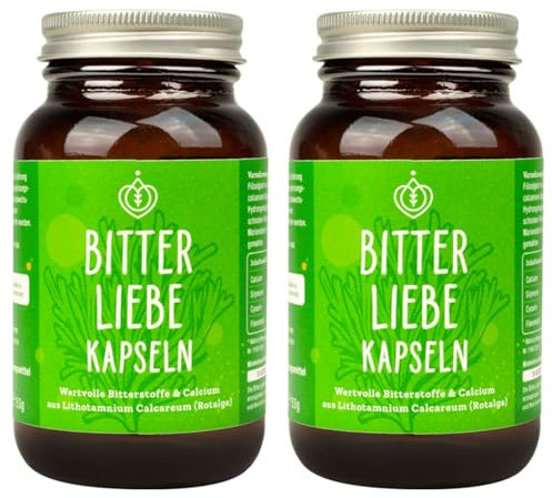 Bitterliebe Bitterstoffe Kapseln 180 Stk. - Bittertropfen als Kapsel ohne Alkohol - Mariendistel, Löwenzahn, Artischocke - hochdosiert Rezeptur nach Hildegard von Bingen - 2er Pack (2)