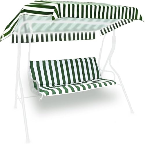 HAND - Cuscini per Dondolo 3 Posti Sfoderabili con Tettuccio (150x50 cm), Cotone 100%, Sfoderabile - Cuscino Panchina Giardino per Dondolo da Esterno (Solo Cuscini, No Struttura) (Verde, 150x50)