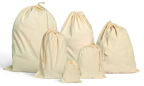 Enviroflex Bolsas de muselina reutilizables con cordón 100% algodón en 6 tamaños para lavandería, cocina y más. (Large(40x50) CM, 10, unidad)
