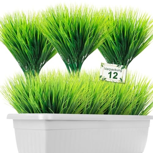 Artificial Grass Decorative Grass - 12 Bundles Artificial Plant Grass UV-Resistant Weatherproof Artificial Grasses for Outdoor Decoration Balcony Garden Artificial Plants Outdoor UV Resistant Fake