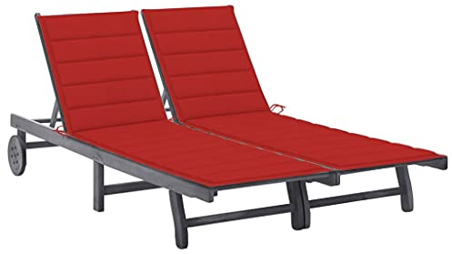 Makastle Chaise Longue Double, Bain de Soleil 2 Places avec Coussins, roulettes, Dossier réglable, Transat de Jardin Exterieur, Fauteuil Relax pour Terrasse, 200 x 118/123 x 30/62/76/85 cm
