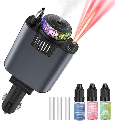 PORFOYO Allume-cigare USB C avec fonction aromatique et lumière d'ambiance - Adaptateur de chargeur de voiture rétractable 5 en 1 - Ciel étoilé - Chargeur de voiture rapide - Compatible avec câbles de