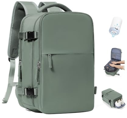 SEAFEW Sac à dos sous vide de voyage avec pompe pour Ryanair 40x30x20, Sac À Main Bagage Cabine Avion, sac à dos décontracté pour ordinateur portable, Sac de Voyage pour Week-End,P1-Armée Verte