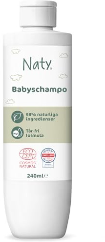 Naty Champú para Bebés 240 ml – Sin Lágrimas, Vegano, Sin Fragancia, Dermatológicamente Testado, Certificado COSMOS Natural, Para Cuero Cabelludo Sensible, Origen Natural, Botella Reciclada